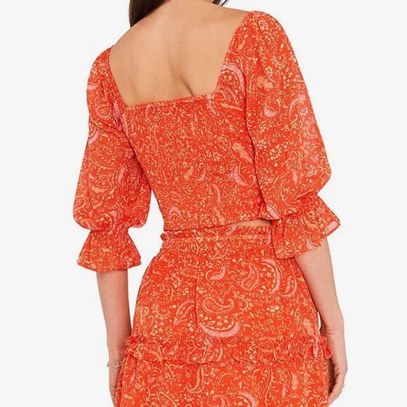 1. State Paisley Print Top Small Orange Cropped Vibrant Boho Festival Summer - Picture 4 of 12